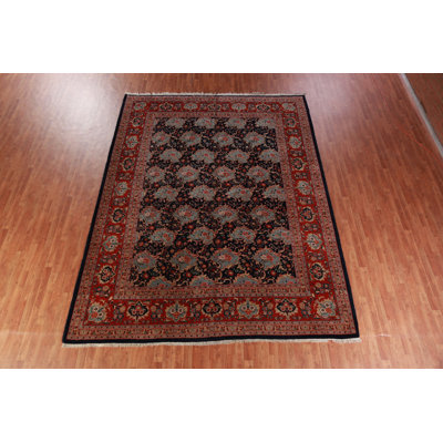 Vegetable Dye Dark Blue Floral Traditional Area Rug 10x13