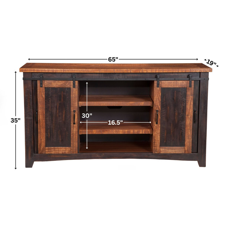Kinsella Solid Wood TV Stand, Antique Black/Distressed Pine
