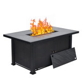 Propane Fire Pit Table, 50,000 Btu Outdoor Rectangular Propane Firepit Table With Steel Tabletop, Lid, Rain Cover, 2 In 1 Firepit Table For Patio Deck Garden Backyard, Black