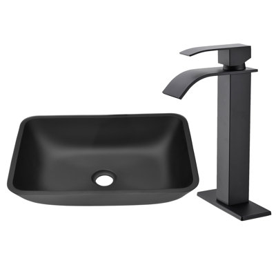 18 in. Rectangular Glass Vessel Sink with Faucet