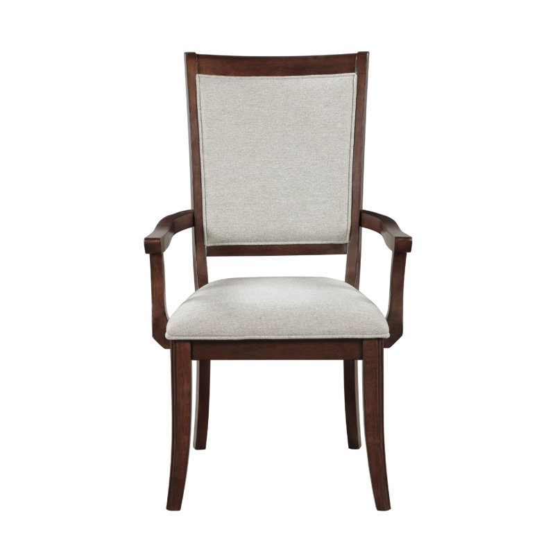 Ensemble de 2 fauteuils Jenie, incrustation de noyer foncé, bois de cerisier, tissu beige