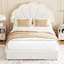 Structure de lit double tapissier à DEL avec tiroir de rangement et tête de lit chic ajustable, lit plateforme en molleton berbère pour enfants, support en bois, aucun sommier nécessaire, assemblage facile, beige-130112002-130112001