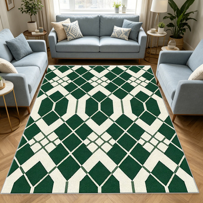 Green Lattice carpet-easy to clean, machine-washable, soft and comfortable; suitable for door mats, kitchens, living rooms, bedrooms, corridors, and laundry areas. Easy to clean, durable carpet for home decoration.