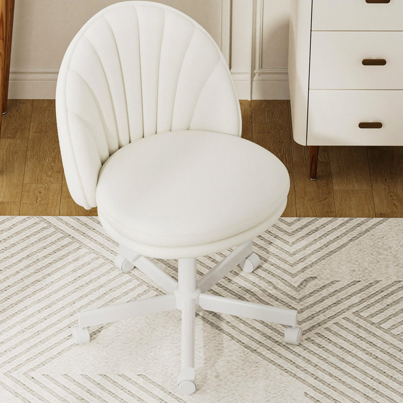 Vanity Desk Chair Dressing Table Chairs Swivel Armless Height Adjustable Foam Padded Bedroom Makeup Office Chair, White