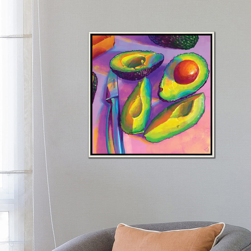 Avocado And A Half - Wall Art Print - Framed Canvas, 26" H x 26" W, Floater Framed Canvas without Mat, Distressed White