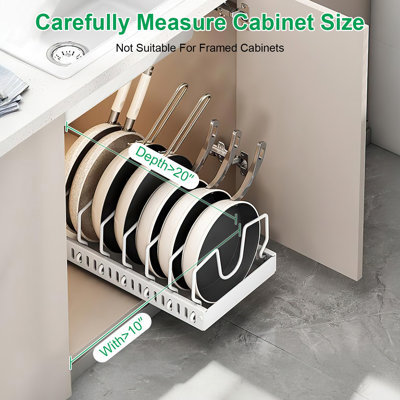 Carbon Steel Pull Out Pots And Pans Organizer Pot and Pan Storage Under Cabinet With 8 Adjustable Dividers