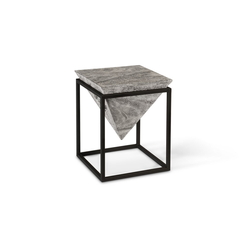 Transitional Black and Gray Square Wood Metal End Table 14"