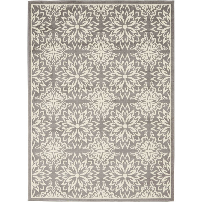 Tapis floral ivoire / gris Yurig, Rectangle 4 pi x 6 pi