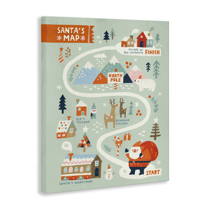 «Jolly Map Of North Pole», art mural sur toile par Irene Chan, H 20 po x l 20 po