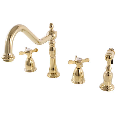 Kingston Brass Essex Double-Handle 4-Hole Widespread Kitchen Faucet With Brass Sprayer