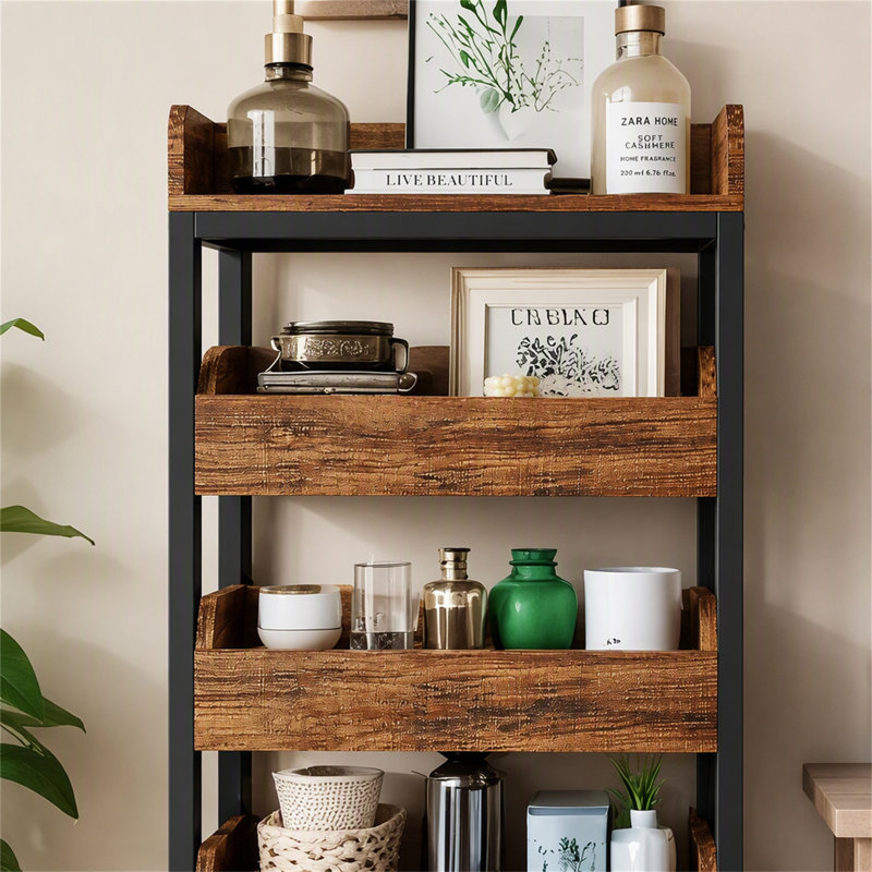 Support à panier en bois avec 5 tiroirs