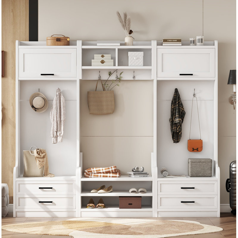 4-in-1 Detachable Hall Tree with Storage and 7 Hooks, Multiple Functions Hallway Coat Rack with Storage Drawers and Cabinet, Shoe Bench for Entryway Hallway