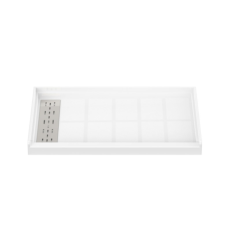 48"W×32"D Rectangle Solid Surface Single Threshold Shower Bases with Left Drain, Non-slip Design