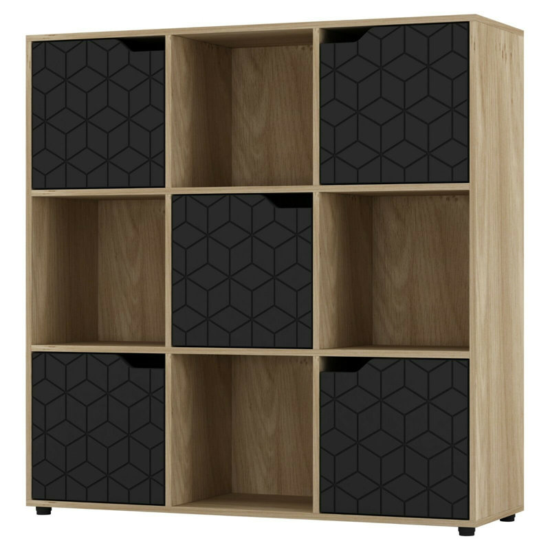 Bernuth 90.5cm H x 89cm W Cube Bookcase, Oak/Black