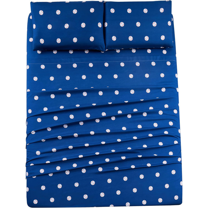 Soccer Sports Microfiber Sheet Set, White/Red/Navy, Full Sheet Set with 2 Pillowcases