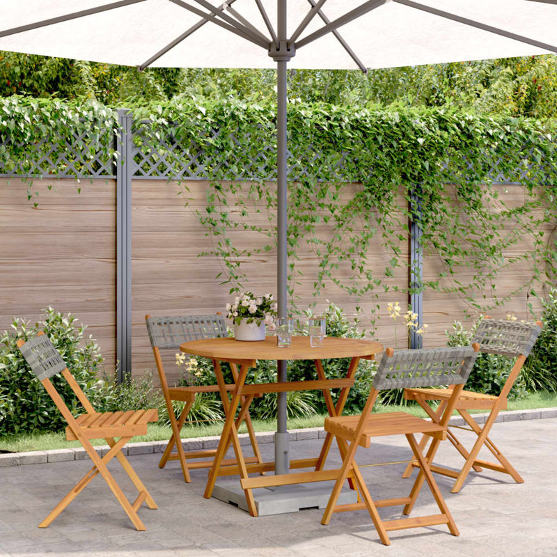 4 - Person Acacia Wood Patio Dining Set with Round Table, Grey