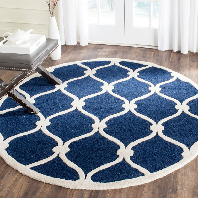 Erol   Geometric Handmade Tufted Wool Navy/Ivory Area Rug