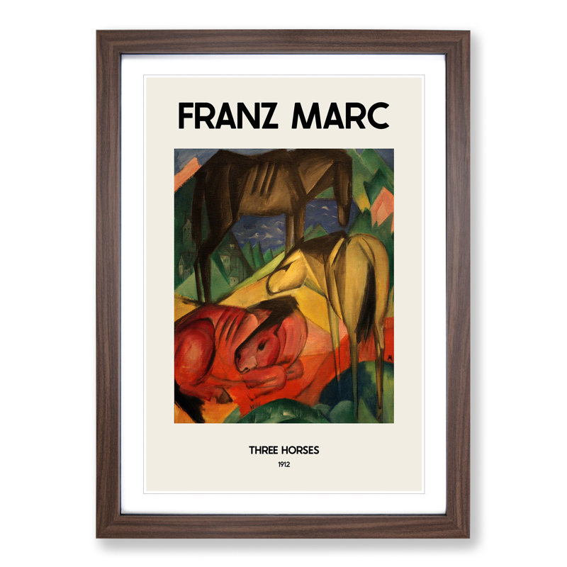 Three Horses by Franz Marc - Picture Frame Painting, Walnut Framed, 36cm H x 27cm W x 2cm D