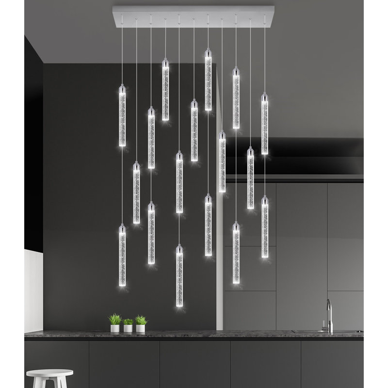 Lustre en cristal 17 lumières rectangulaire argent, Argent