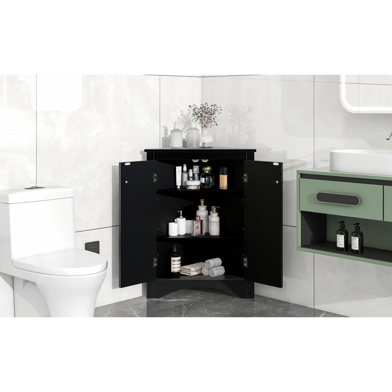 Armoire de salle de bain moderne et triangulaire noire avec tablettes réglables et look élégant pour l'organisation à la maison