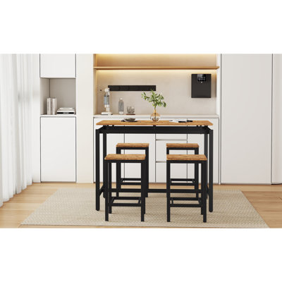 TREXM 5-Piece Compact Bar Table Set With Table And Stools - Modern Industrial Design, Space-Saving Furniture For Dining Room And Breakfast Nook