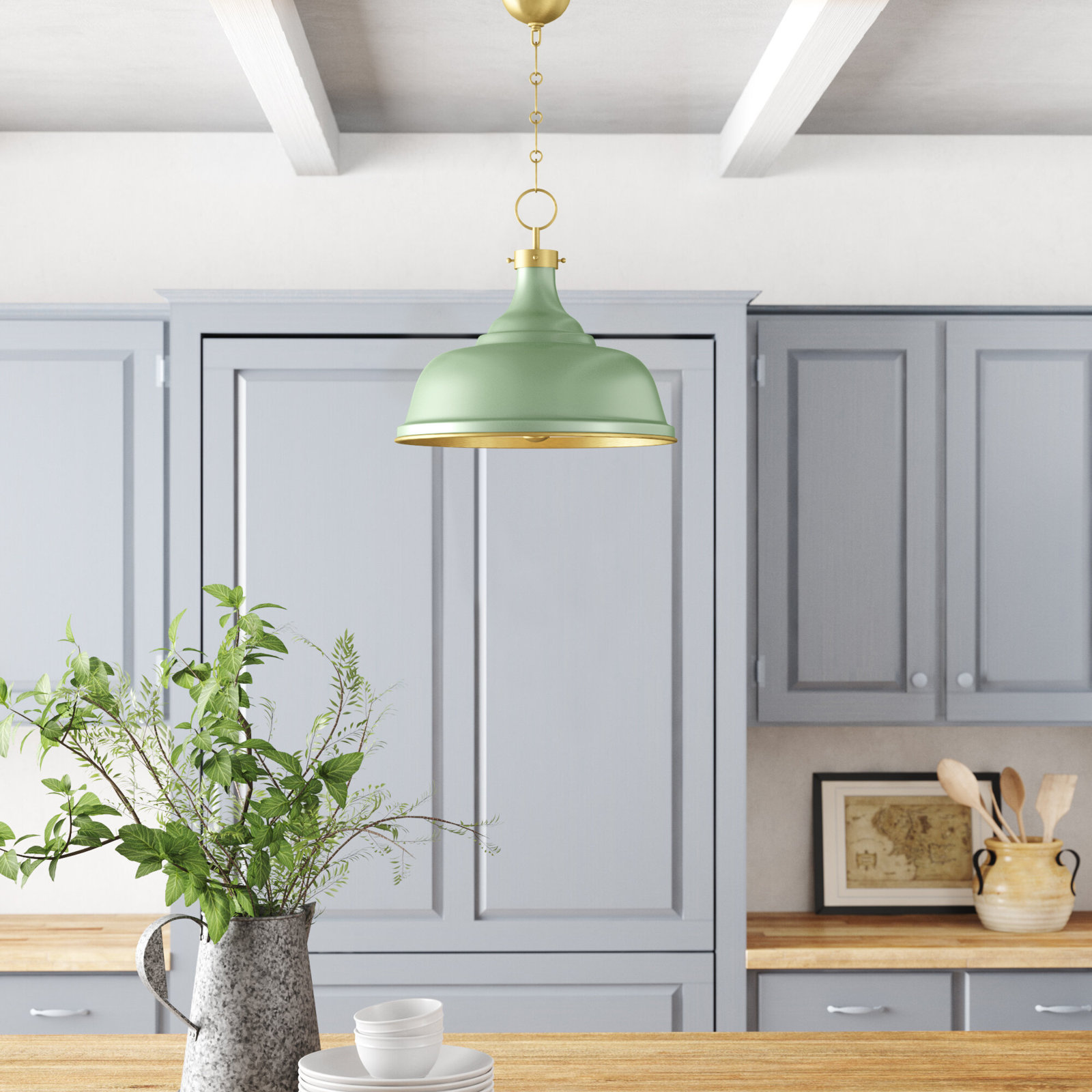 Mark D. Sikes Dimmable 3-Light Pendant, Leaf Green