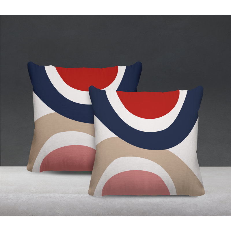 Polyester/Polyester Blend Throw Square Indoor/Outdoor, 17" x 17", Red/Navy Blue/Beige