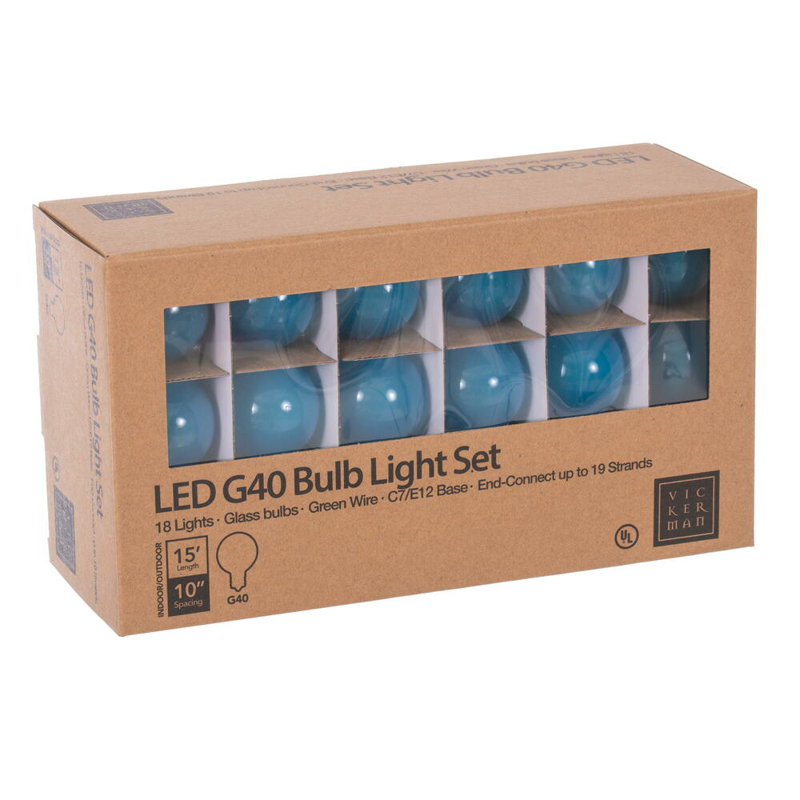 18Lt LED Glass G40-E12 Filament End-Connecting Set, Blue