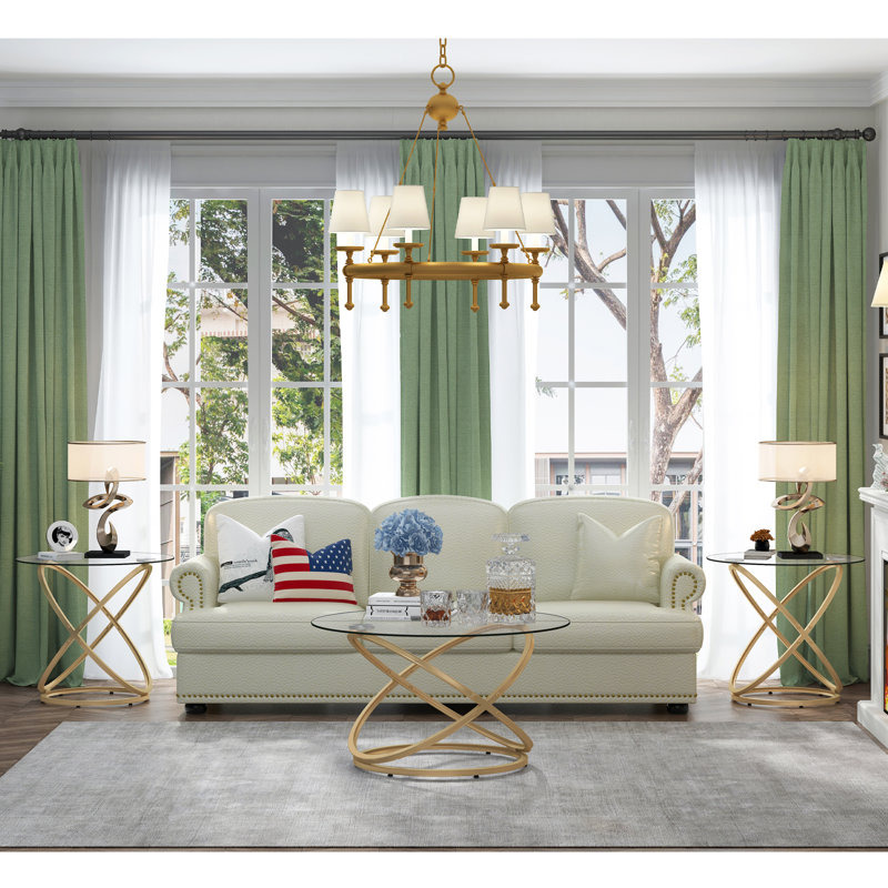 Color 3 - Piece Glass Top Living Room Table Set, Gold, Clear