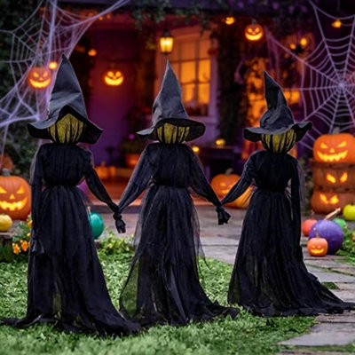 1PC Outdoor Witch Halloween Decorations Light-Up Witches Garden Decor with Sound Halloween Scary Props for Porch Garden Lawn Patio