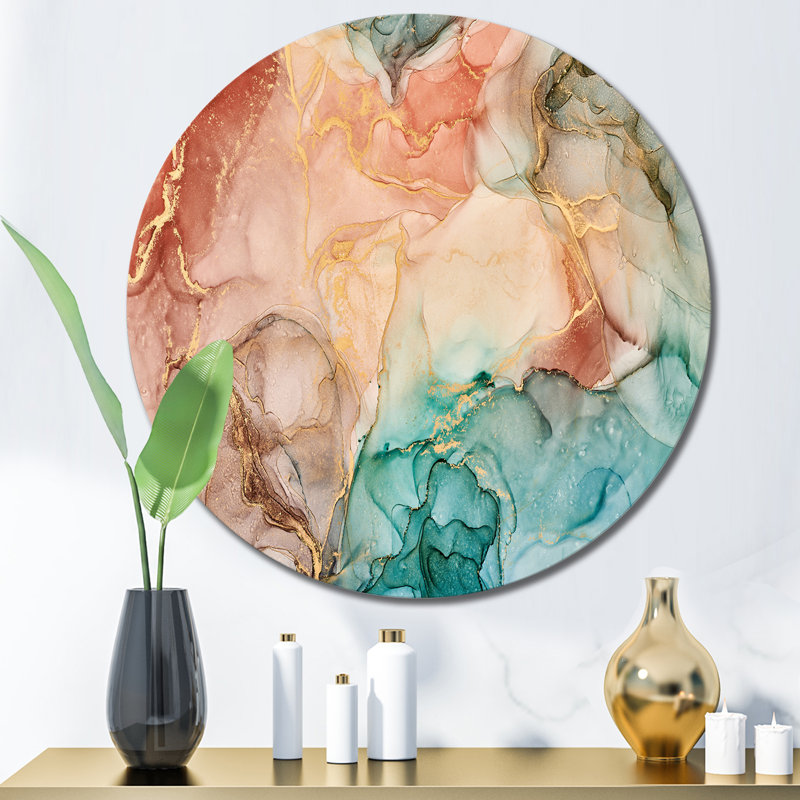 Art abstrait fluide brun de luxe II - cercle moderne en métal, H 11 po x l 11 po x P 1 po