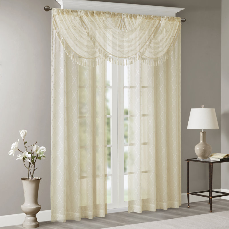 Ivory Sheer Embroidered Waterfall Valance with Tassels