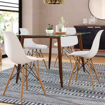 Plastic Shell Side Chairs with Eiffel Wooden Down-Legs (Set of 4)