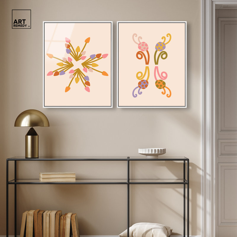 «Whimsical Floral Harmony», ensemble de décorations murales imprimées en acrylique encadrées par Art Remedy, cadre blanc, 20 x 24