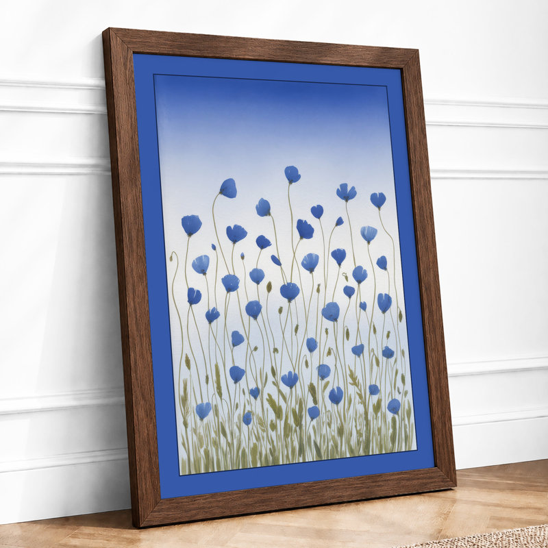 Blue Wildflower Meadow Botanical - Framed Print, A2 - 59.4 x 42.0 cm, Walnut