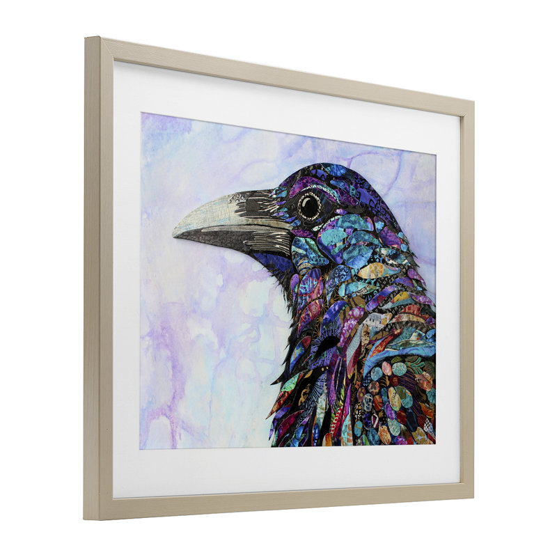 «Stay Curious Crow», reproduction sous verre, conception de Lisa Morales, H 13 po x l 16 po, Cadre de récolte en pin