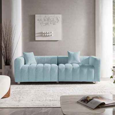 83.46'' Premium Velvet Sofa 3-Seater Loveseat, Modern Bubble Upholstered Couch with Metal Base Legs and 2 Pillows for Living Room, Bedroom.