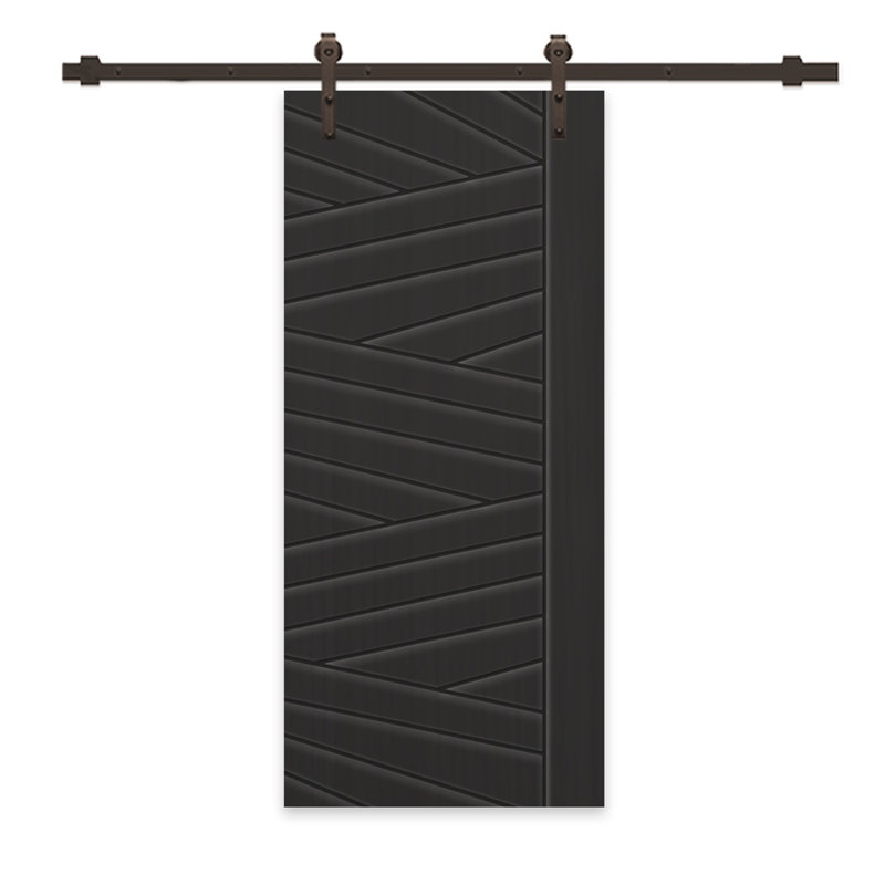 Porte de grange à panneaux et en bois manufacturé avec quincaillerie d'installation, 42 po x 84 po, Noir, Café noir