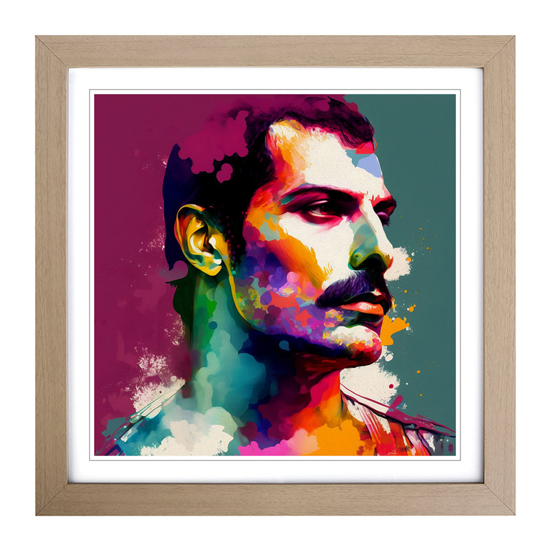 Freddie Mercury Color Field Painting Framed Print, Oak