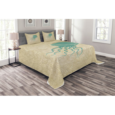 Sand/Teal 100% Microfibre Bedspread