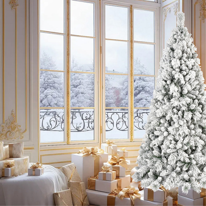 Arbre de Noël enneigé 9 pi avec embouts de 1964 - PVC enneigé et branches à aiguilles dures, structure à charnières pour une installation facile, support en métal stable - arbre de Noël réaliste complet