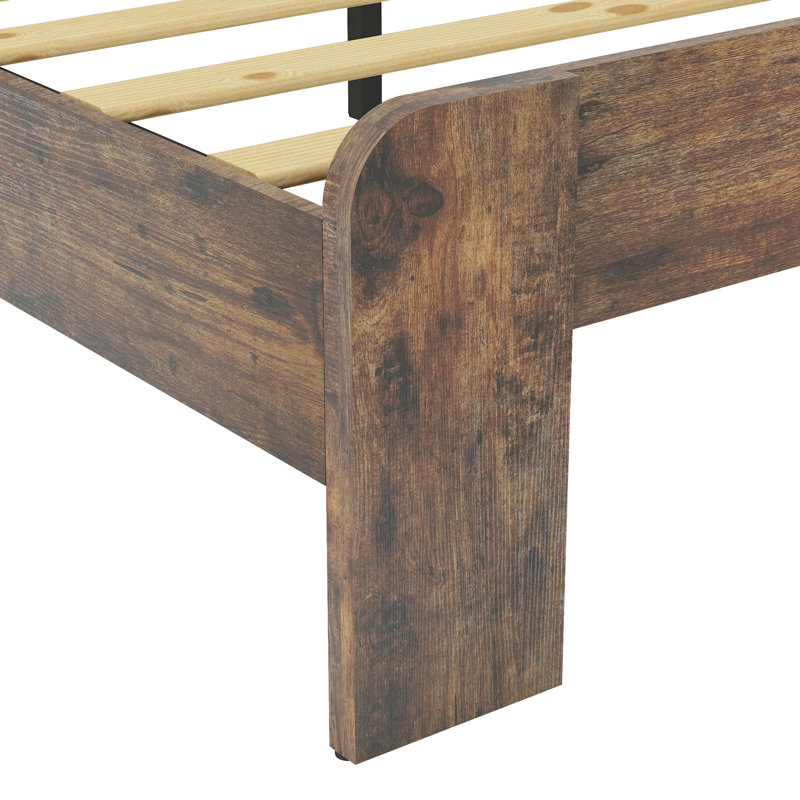 Full Size Wood Bed Frame On Platform With Storage Headboard And Led Lighting, 2 For Multiple Device Charging, Noise - Performance, No Box Spring, Straightforward Assembly, Large Under Storage, Dark