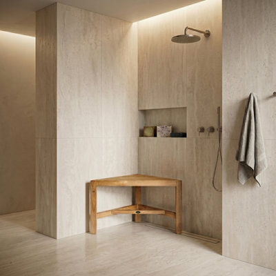 Hieu 31.5'' W Teak Corner Shower Bench