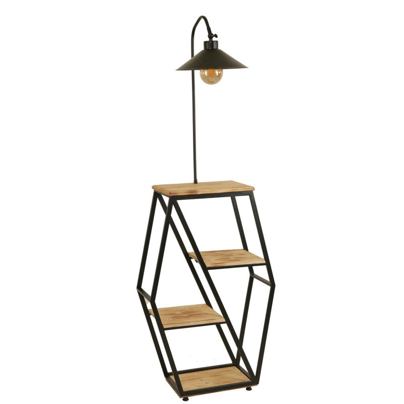 Luro Elegant Floor Lamp with 100% Fir Wood Bookstand, Wicker Color, 65 x 39.4 x 65 inches | Durable Metal Body, Max 60W E27 Socket | Perfect for Living Room, Bedroom, or Home Office, Stylish & Functional Design