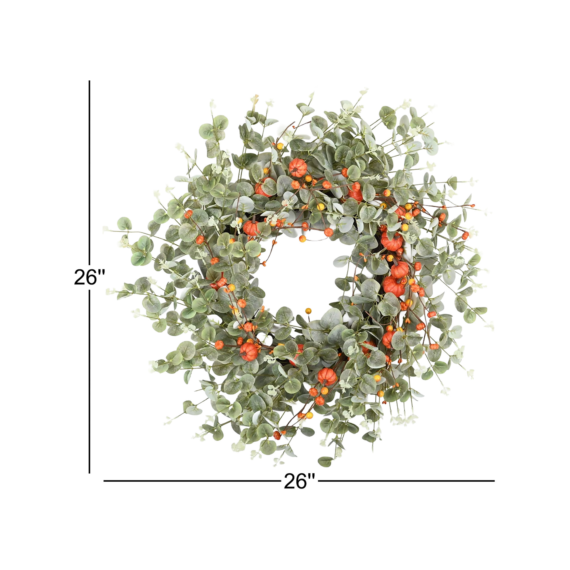 26" Fall Thanksgiving Day Pumpkin Eucalyptus Wreath