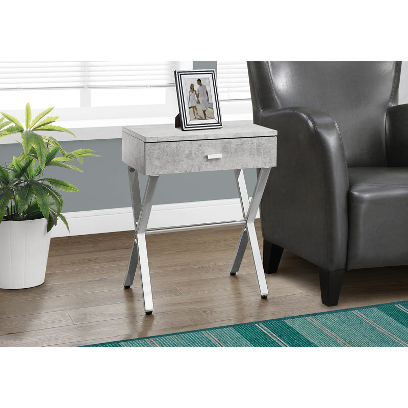 Table d'appoint avec structure en X en métal chromé, Blanc, Argent argent