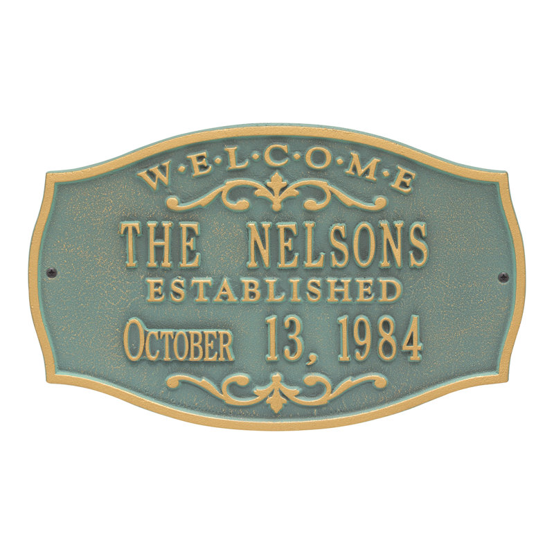 Brookfield 4-Line Wall Address Plaque, Bronze Verdigris