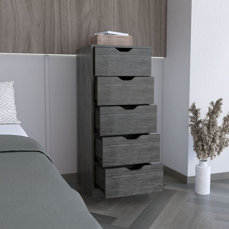Commode haute 5 tiroirs Basilea, système coulissant, Brun