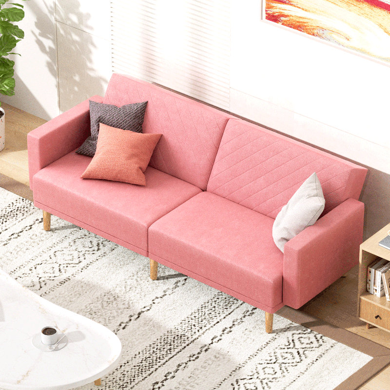 Mid-Century Modern Convertible Futon Sofa Bed Upholstered Loveseat Couch Sleeper With Cotton-Linen Fabric For Living Room