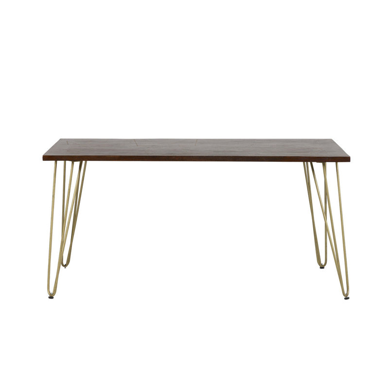 Kupar Metal Base Dining Table, Dark Wood Tone